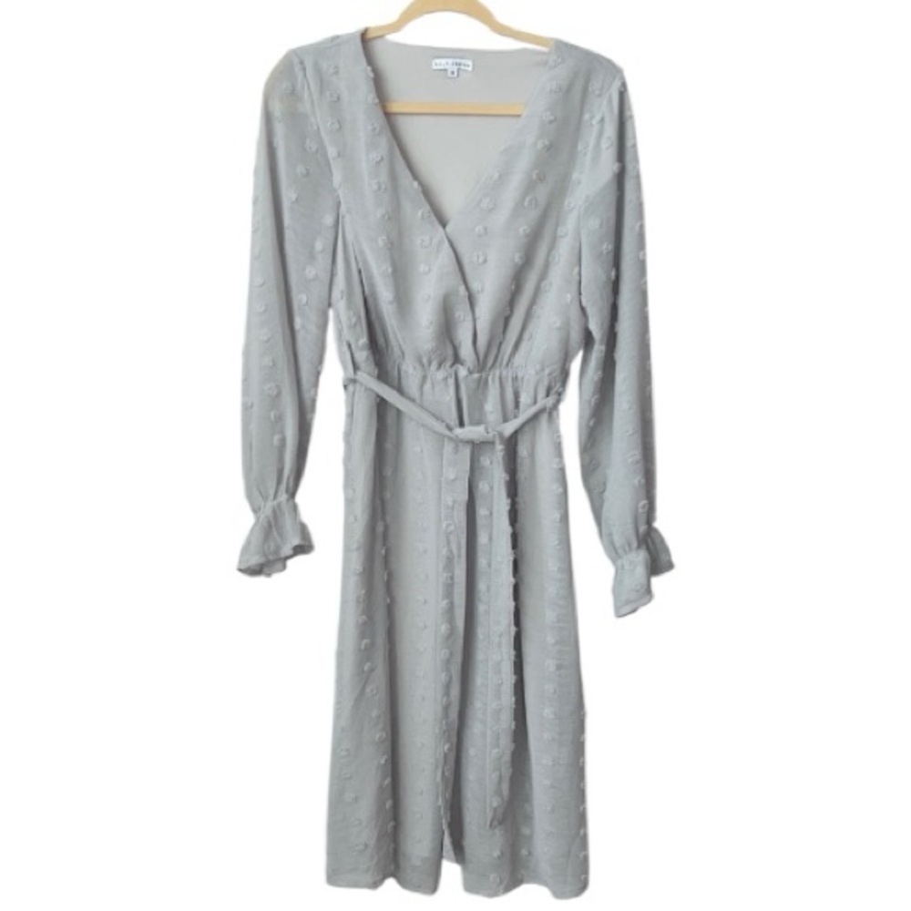Baltic Born Swiss Dot Long Sleeve Midi Dress Size M In Gray - Picture 5 of 12